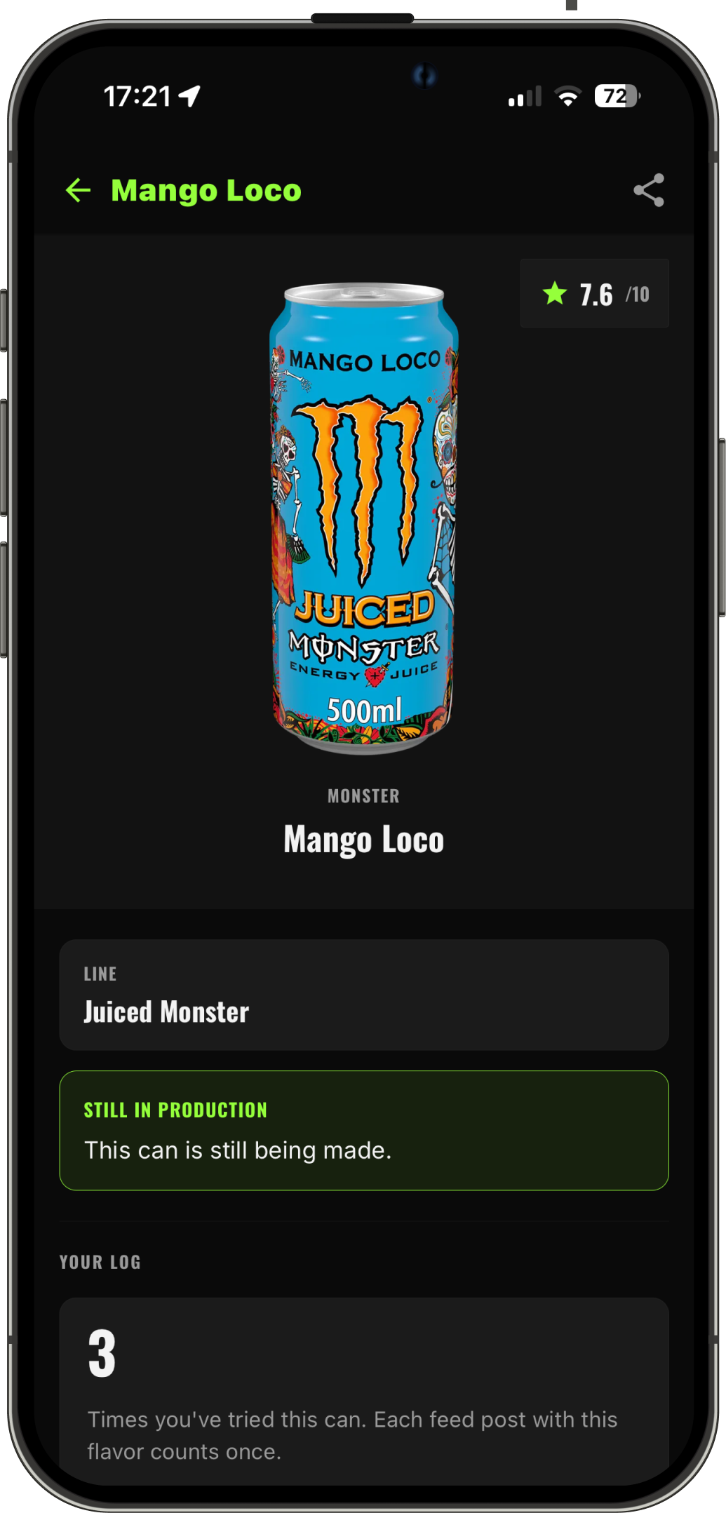 BeastVault Monster Energy variant details screen