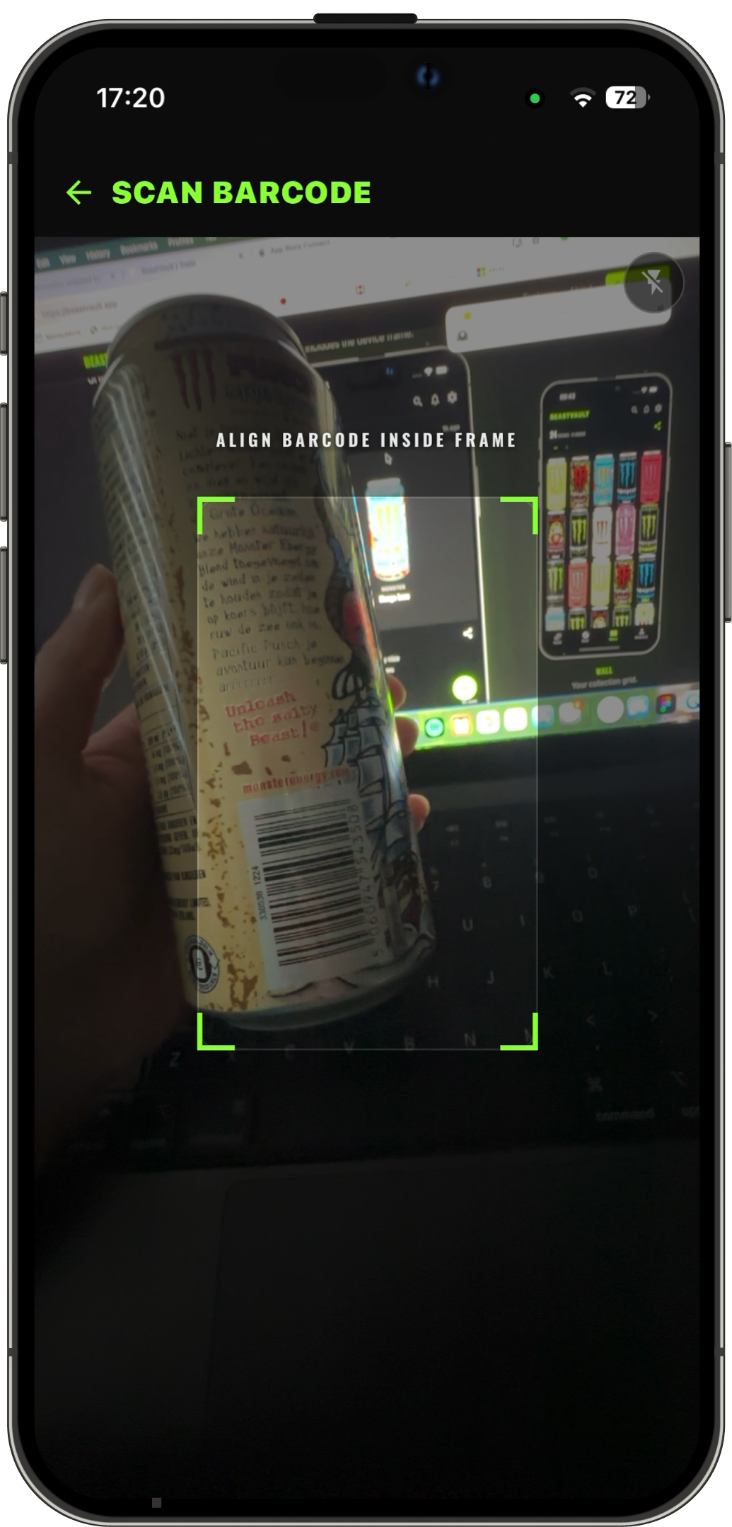 BeastVault barcode scanner for Monster Energy cans